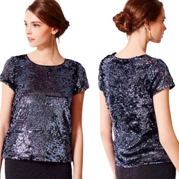 NWT Leifsdottir Anthropologie Sequin Paillette Top Blue - Picture 1 of 8